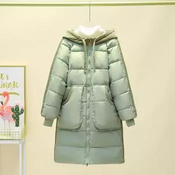 Новая модная куртка-пуховик с капюшоном в тон, женская зимняя куртка, утолщенная куртка средней длины S зелёный