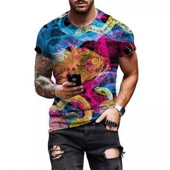 Новая модная летняя мужская футболка со змеиным рисунком ужасов и черепом, мужская футболка с 3D принтом, повседневные дышащие спортивные топы большого размера с круглым вырезом XS белый