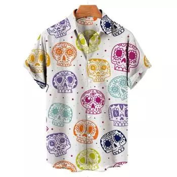 Новая модная летняя мужская рубашка на Хэллоуин с 3D-цифровым принтом, повседневная кардиганная забавная рубашка с коротким рукавом, прямые продажи S
