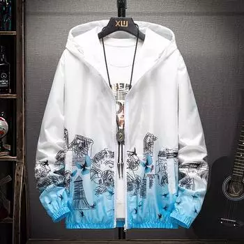 Новая модная летняя осенняя тонкая солнцезащитная куртка для мужчин и женщин, трендовая повседневная куртка с градиентным принтом S небесно-голубой