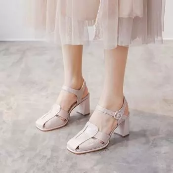 Новая модная летняя пикантная элегантная женская обувь на квадратном каблуке, однотонная женская обувь, женские сандалии на среднем каблуке с квадратным носком, НЕТ: МФ41 34