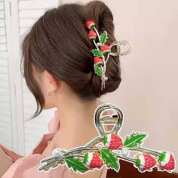 Новая модная летняя заколка для волос с жемчугом и клубникой, женская заколка для волос из сладкого металла, когти, заколки для волос, головные уборы для девочек, аксессуары для волос амарантовый