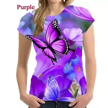 Новая модная летняя женская футболка с цветочным принтом, 3D футболка с бабочками и цветами, мягкие удобные футболки с короткими рукавами S