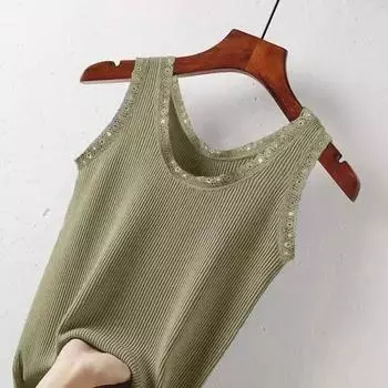 Новая модная летняя женская кружевная бретелька с резьбой по бокам, большой размер, приталенная рубашка, жилет без рукавов XL зелёный