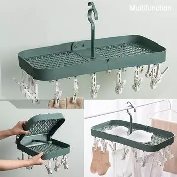 Новая модная многофункциональная вешалка с зажимами для сухой одежды, нижнего белья, носков, бытовая складная вешалка зелёный