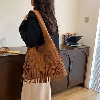 новая модная модная матовая сумка с бахромой сумка ретро замшевая сумка-ведро сумка через плечо