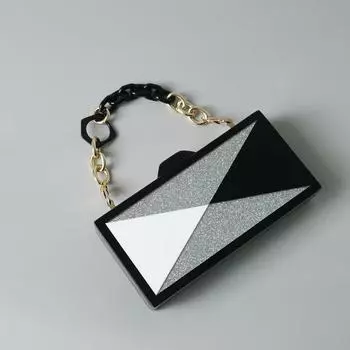 Новая модная модная женская сумка черного, серебряного цвета в стиле пэчворк, акриловая Роскошная вечерняя сумка для свадьбы, женская роскошная сумка-клатч в коробке 19.8CM чёрный