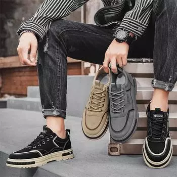 Новая модная мужская дышащая обувь со средним верхом, удобная трендовая рабочая обувь для мальчиков и студентов на мягкой подошве, кроссовки для охраны труда 39 чёрный