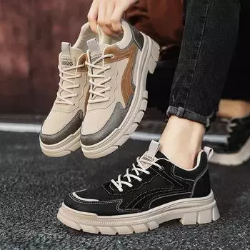 Новая модная мужская дышащая обувь со средним верхом, удобная трендовая рабочая обувь для мальчиков и студентов на мягкой подошве, кроссовки для охраны труда 39 чёрный