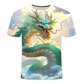Новая модная мужская футболка с 3D-принтом и персонализированным рисунком дракона, с короткими рукавами и круглым вырезом, большого размера XS
