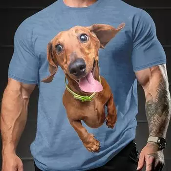 Новая модная мужская футболка с круглым вырезом и 3D-принтом «Такса» с коротким рукавом для мужчин, повседневная летняя футболка для повседневной носки и отдыха на курортах S