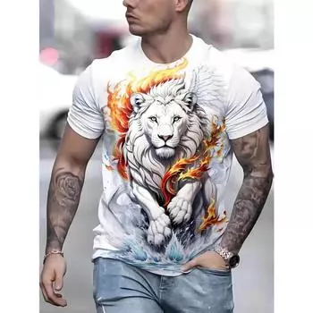 Новая модная мужская футболка с принтом льва, уличная мода, Харадзюку, круглый вырез, короткий рукав, ретро, большие удобные топы S