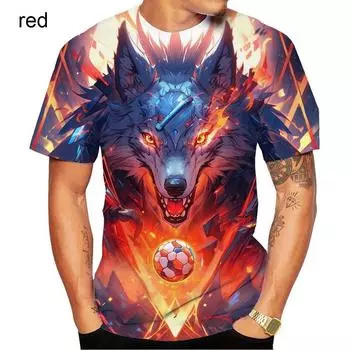Новая модная мужская и женская футболка с круглым вырезом и 3D-принтом с изображением волка, уличный стиль, унисекс, футболки для отдыха, детская одежда, топы S