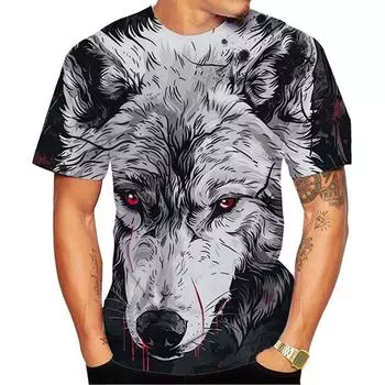 Новая модная мужская и женская футболка с круглым вырезом и 3D-принтом с изображением волка в уличном стиле унисекс, модные детские футболки 100-6XL S