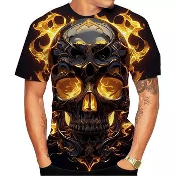 Новая модная мужская и женская футболка с круглым вырезом и принтом черепа в формате 3D HD, уличный стиль, унисекс, модный топ, большой размер 100-6XL L