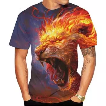 Новая модная мужская и женская футболка с круглым вырезом и принтом льва в формате 3D HD, уличный стиль, унисекс, новый модный детский топ 100-6XL 6XL