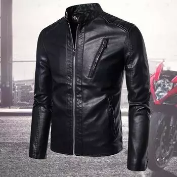 Новая модная мужская кожаная повседневная куртка, корейская версия, трендовая тонкая красивая молодежная весенне-осенняя мотоциклетная куртка L чёрный