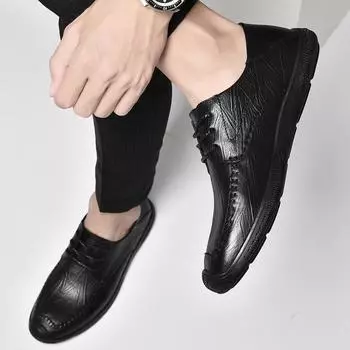 Новая модная мужская обувь, повседневная обувь из натуральной кожи, классические черные, коричневые туфли на шнуровке, мужские удобные деловые туфли дерби для мужчин 37 красно-коричневый