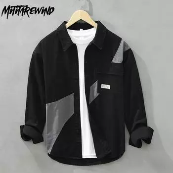 Новая модная мужская рубашка с длинным рукавом, весна и осень, повседневные рубашки в японском стиле с карманами, свободная мужская одежда из чистого хлопка M чёрный