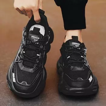 Новая модная мужская удобная обувь на толстой подошве для четырех сезонов, трендовые дышащие повседневные кроссовки для студентов и мальчиков на мягкой подошве, большие размеры 39-46 39 чёрный