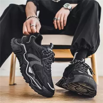 Новая модная мужская удобная спортивная обувь Four Seasons на толстой подошве, трендовые студенческие дышащие повседневные кроссовки с мягкой подошвой для бега, баскетбольные кроссовки 39 чёрный