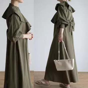 Новая модная накидка на весну и осень + длинная юбка, можно использовать как тонкий тренч и длинное тонкое пальто. one size fits all зелёный