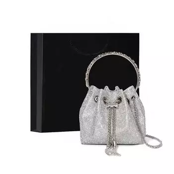 Новая модная ниша Advanced Sense Diamond Bag, большая вместимость, пригородное алмазное ведро, длина 14 см, ширина 10 см, высота 14 см серебряный