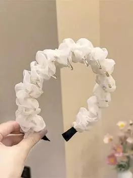 Новая модная однотонная сетчатая плиссированная нескользящая кружевная элегантная повязка для волос пушистая тюль для макияжа аксессуары для волос профессиональный салон