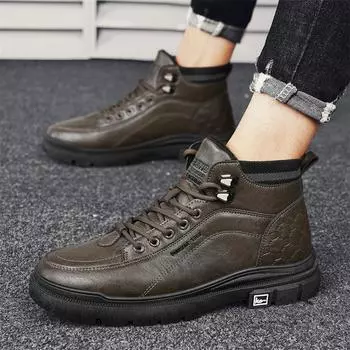 Новая модная осенне-зимняя теплая мужская обувь, трендовая рабочая обувь для студентов и мальчиков на мягкой подошве, кроссовки для защиты труда 39 чёрный