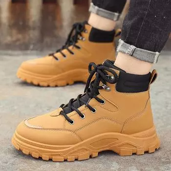 Новая модная осенне-зимняя теплая мужская обувь, трендовая рабочая обувь для студентов и мальчиков на мягкой подошве, кроссовки для защиты труда 39 чёрный