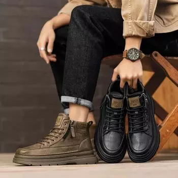 Новая модная осенне-зимняя теплая мужская обувь, трендовая рабочая обувь для студентов и мальчиков на мягкой подошве, кроссовки для защиты труда 39 чёрный