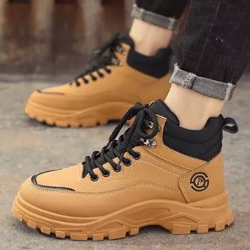 Новая модная осенне-зимняя теплая мужская обувь, трендовая рабочая обувь для студентов и мальчиков на мягкой подошве, кроссовки для защиты труда 39 чёрный