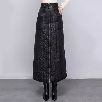 Новая модная осенне-зимняя женская свободная длинная юбка, черная одежда XL чёрный