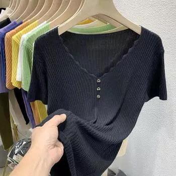 Новая модная осенняя рубашка из ледяного шелка с коротким рукавом, женская летняя тонкая белая рубашка в западном стиле, полутоп XXL чёрный