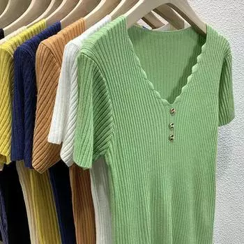 Новая модная осенняя рубашка из ледяного шелка с коротким рукавом, женская летняя тонкая белая рубашка в западном стиле, полутоп L зелёный