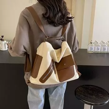 Новая модная парусиновая женская сумка большой емкости, сумка через плечо, повседневная сумка-тоут, рюкзак чёрный