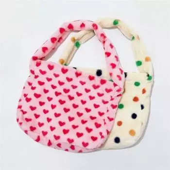 Новая модная плюшевая большая сумка с принтом сладкого розового сердца для женщин, большая вместительная сумка на плечо, портативная сумка для покупок, школьная сумка