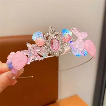 Новая модная повязка на голову принцессы-русалки для девочки, ракушка, кристалл, жемчужная повязка на голову, маленькая девочка, челка, резинка для волос, аксессуары для волос для вечеринки, подарок
