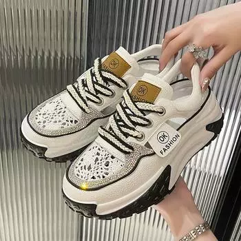 Новая модная повседневная модная обувь с полыми бриллиантами на толстой подошве, женская обувь 35-40 35 чёрный