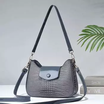 Новая модная простая просторная маленькая сумочка через плечо на одно плечо с корейским узором крокодила серый