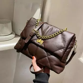 Новая модная простая сумка через плечо с ромбовидным узором и мягкой кожаной цепочкой, большая вместительная сумка