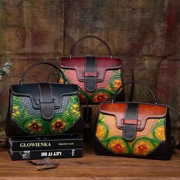 Новая модная ретро-сумка из натуральной кожи в китайском стиле, кожаная тисненая сумка на одно плечо с диагональным поперечным ремешком