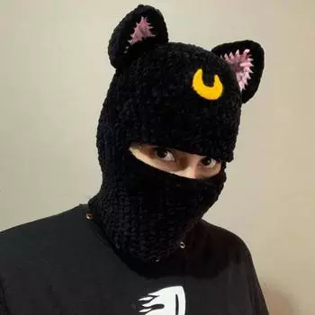 Новая модная шапка ручной вязки с кошачьими ушками и звездой, кисточкой, грибной лес, взрослая шапка