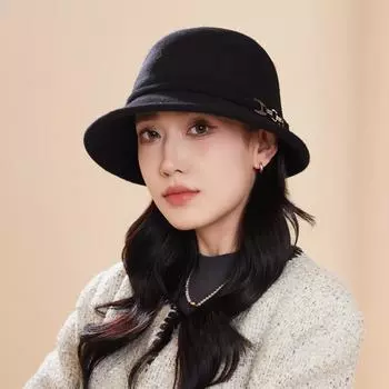 Новая модная шерстяная шляпа-тазик с куполом на осень и зиму, элегантная шляпа-ведро с загнутым краем, теплая женская шляпа для улицы One Size чёрный