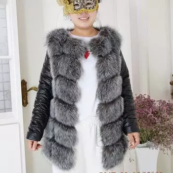 Новая модная шуба из искусственного меха лисы, женская средняя и длинная корейская версия термошубы S чёрный
