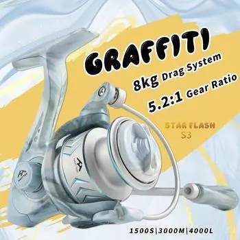 Новая модная спиннинговая рыболовная катушка Graffiti 1500S/3000M/4000L 5.2:1 Передаточное отношение 3+1BB Максимальное сопротивление 27,8-31,8 фунтов Подходит для пресной и соленой воды 1500Series розовый