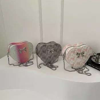 Новая модная сумка через плечо с принтом «Любовь», маленькая симпатичная женская сумка с персиковым сердечком, модная сумка с бантом