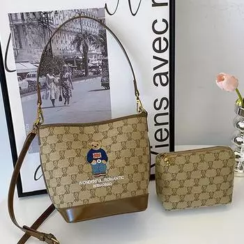 Новая модная сумка для матери и ребенка с вышивкой в виде маленького медведя, маленькая сумка для отдыха на плече, простая женская сумка через плечо