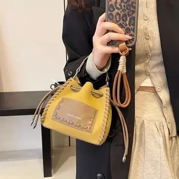 Новая модная сумка из искусственной кожи с нитками для шитья, осенняя, в стиле ретро, с кулиской, универсальная, для поездок на работу, одиночная, женская сумка через плечо