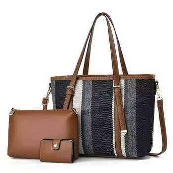 Новая модная сумка из трех частей с высоким внешним видом и контрастным цветом, холщовая текстура, большая вместимость для женщин .